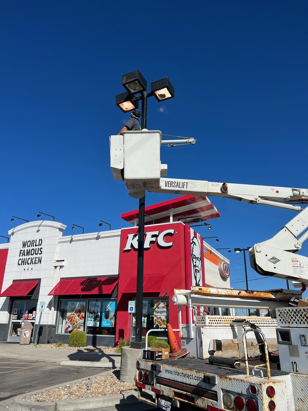 Replacing ballast and lights in the parking lot of KFC in Caldwell ID