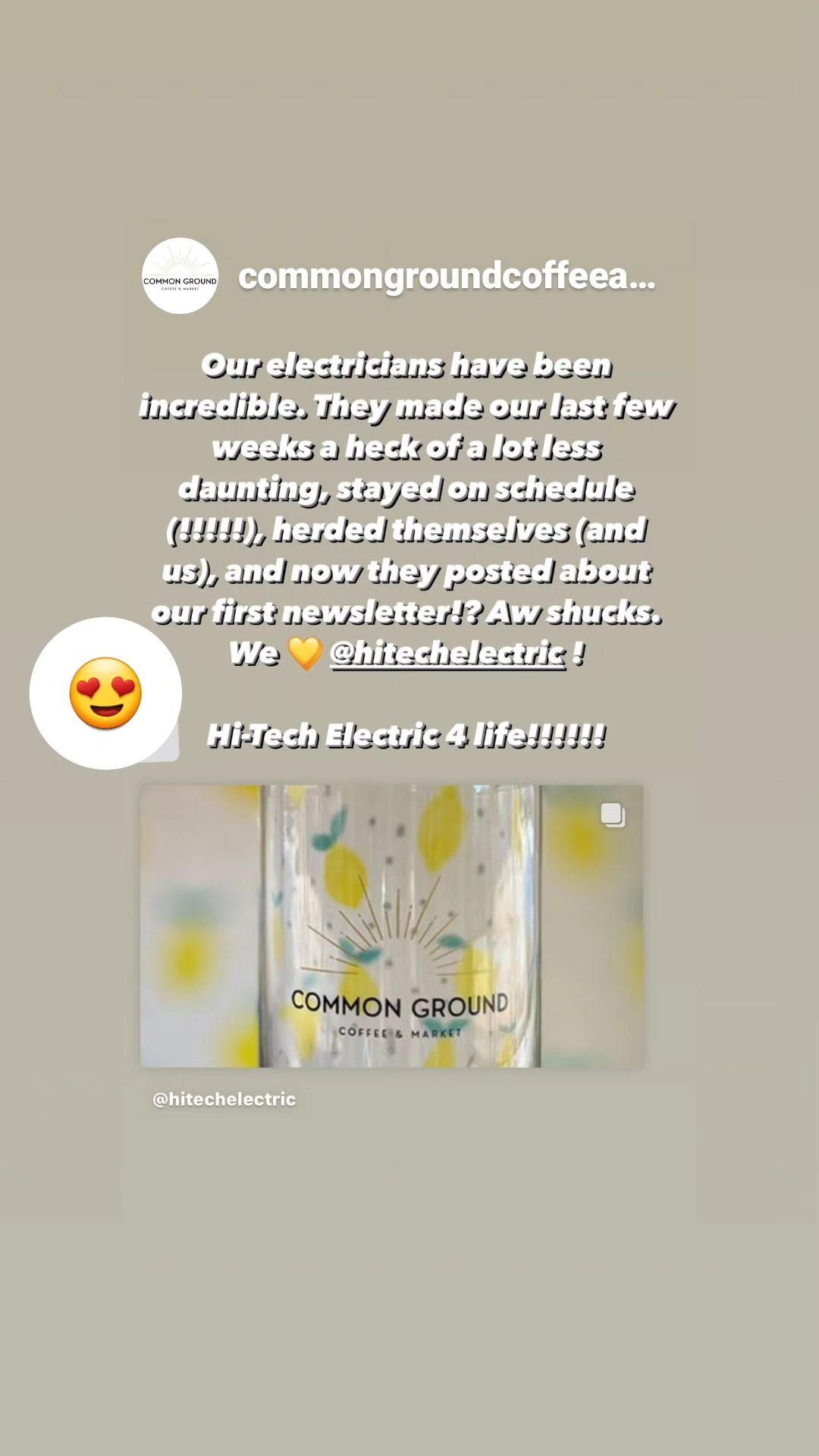 Electrical project at Common Ground Coffee and Market in Boise Instagram praise